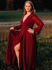 A-line V-neck Chiffon Floor-length Split Front Mother of the Bride Dresses