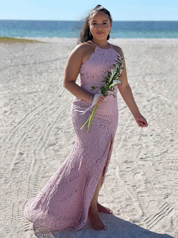 Gorgeous Trumpet/Mermaid Scoop Neck Lace Dress with Sweep Train and Split Front for Mother of the Bride