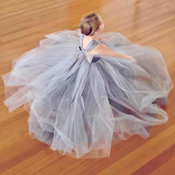 A-line Square Neckline Tulle Floor-length Flower Girl Dress with Sashes / Ribbons