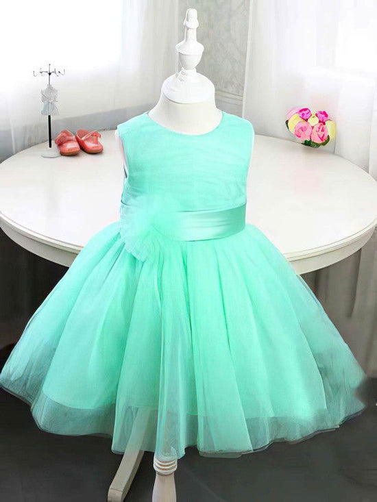 Scoop Neck Tulle Tea-length Ball Gown with Bow Flower Girl Dresses