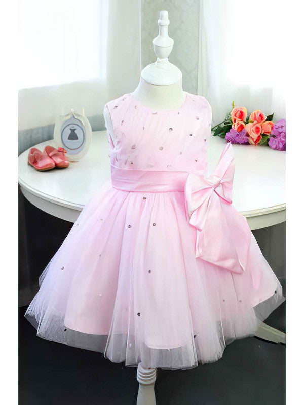 Gorgeous Ball Gown Scoop Neck Satin Tulle Tea-length Beading Flower Girl Dresses