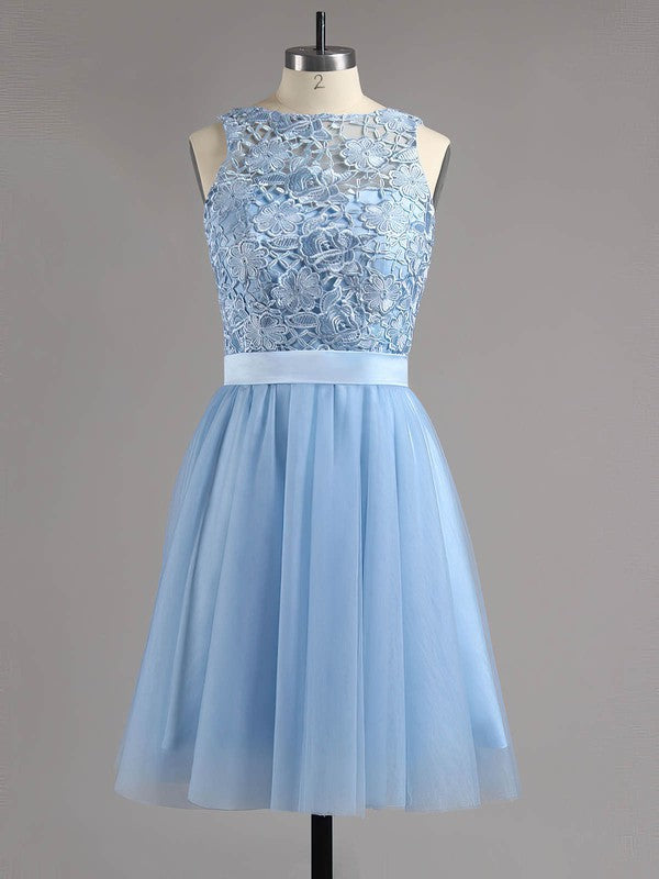 A-line Sweet Prom Dress with Lace Tulle and Sashes/Ribbons Backless