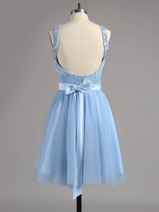 A-line Sweet Prom Dress with Lace Tulle and Sashes/Ribbons Backless