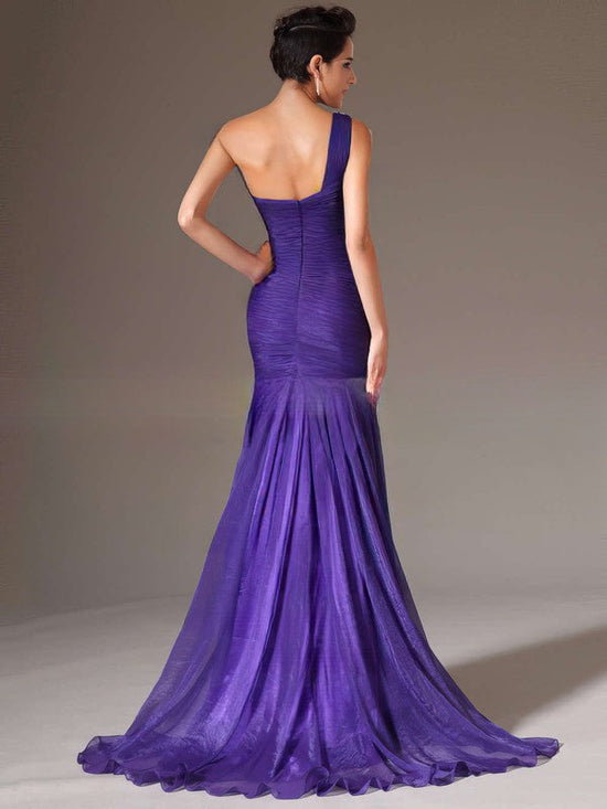 One Shoulder Chiffon Trumpet/Mermaid Prom Dress with Beading and Sweep Train