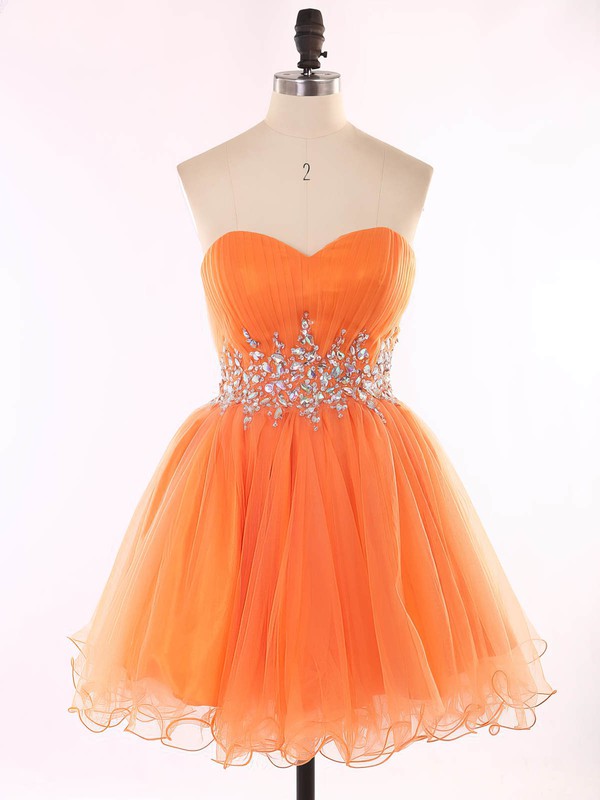 A-line Sweetheart Organza Prom Dresses with Beading