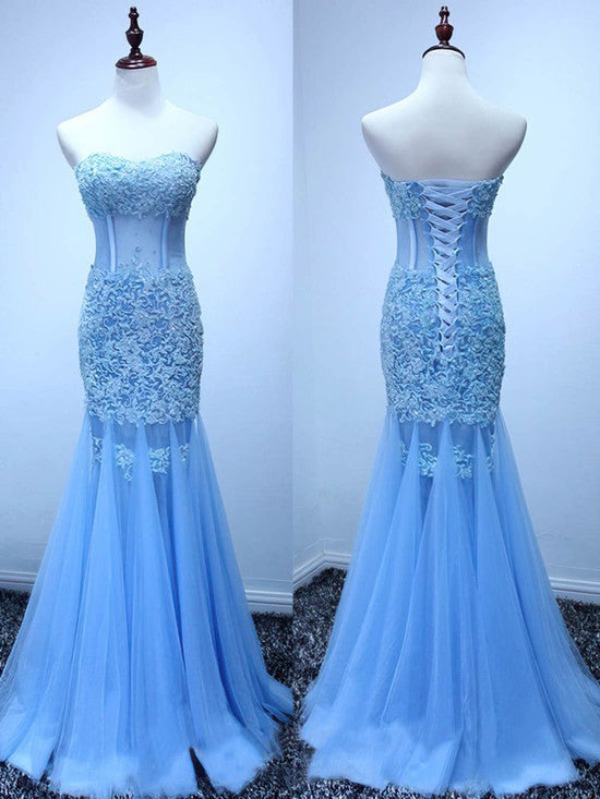 Mermaid Sweetheart Tulle Prom Dress with Beading and Sweep Train