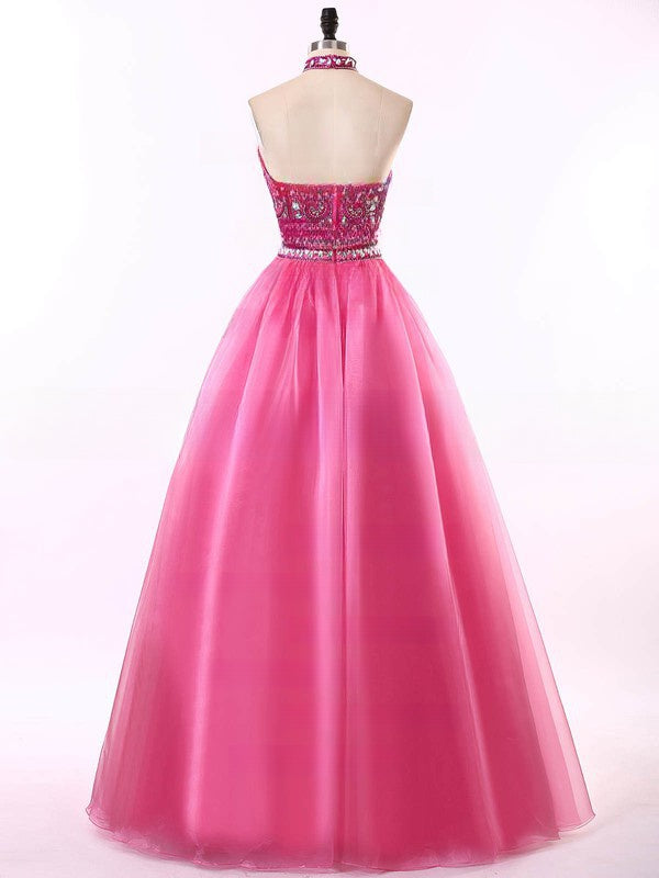 Beaded Halter Organza Ball Gown Prom Dress