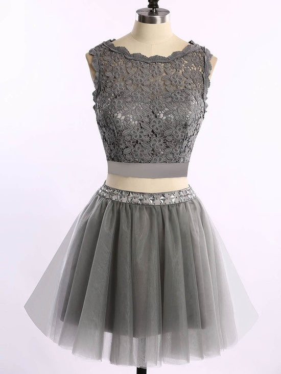 Lace Prom Dress: Ball Gown Scoop Neck Tulle Short/Mini