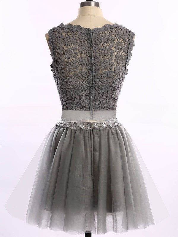 Lace Prom Dress: Ball Gown Scoop Neck Tulle Short/Mini