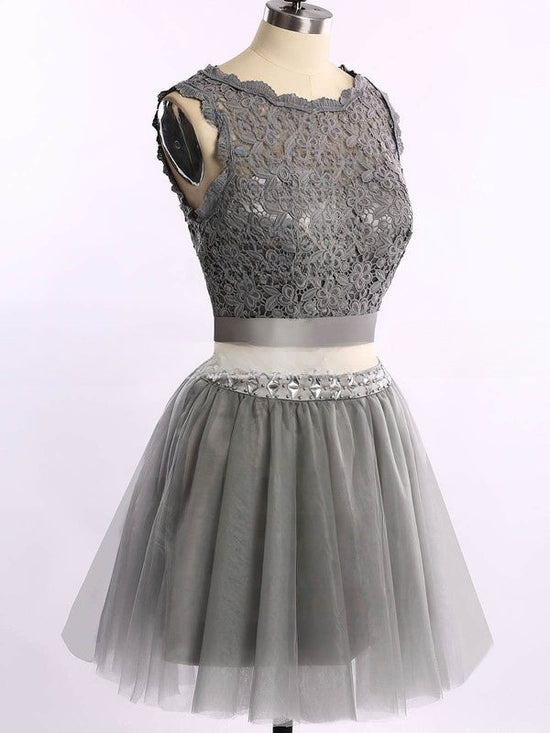 Lace Prom Dress: Ball Gown Scoop Neck Tulle Short/Mini