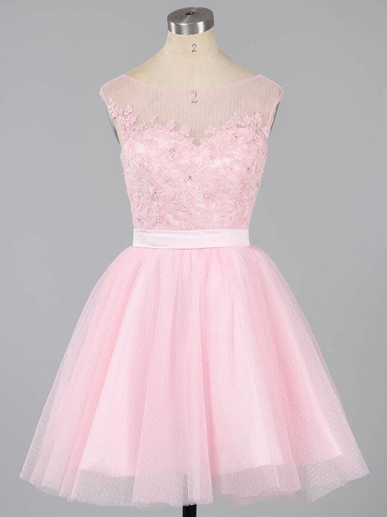 A-line Scoop Neck Tulle Short Prom Dress for Girls