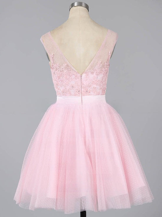 A-line Scoop Neck Tulle Short Prom Dress for Girls