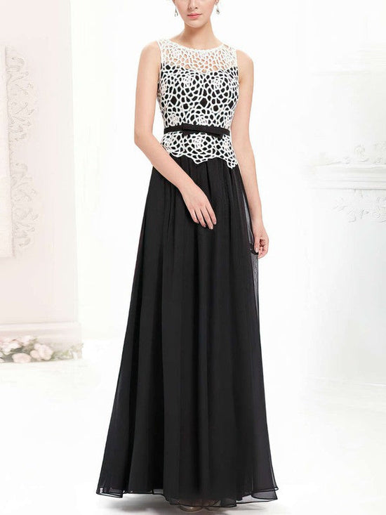 A-line Scoop Neck Chiffon Lace Prom Dresses for Special Occasions