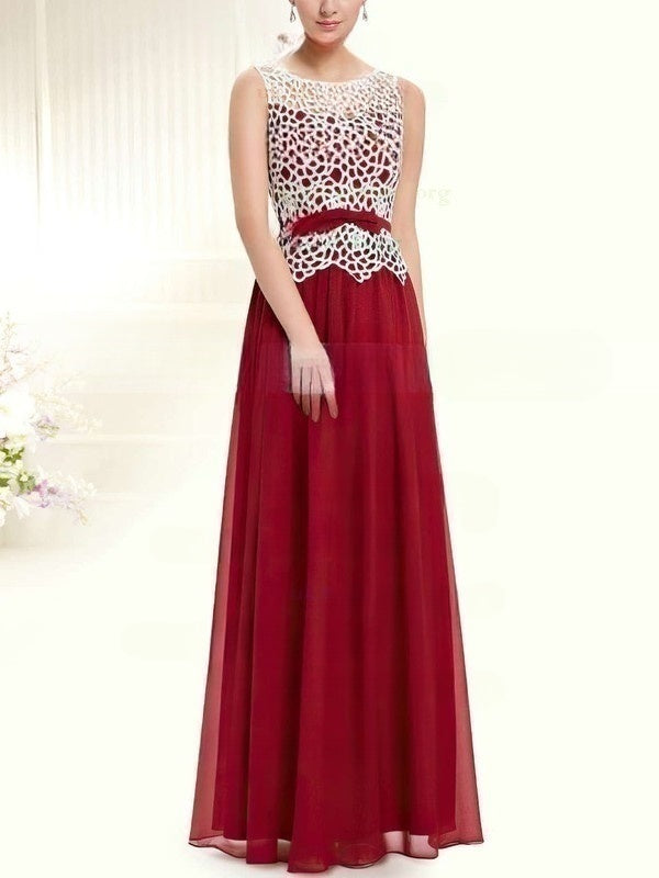 A-line Scoop Neck Chiffon Lace Prom Dresses for Special Occasions