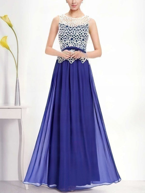 A-line Scoop Neck Chiffon Lace Prom Dresses for Special Occasions