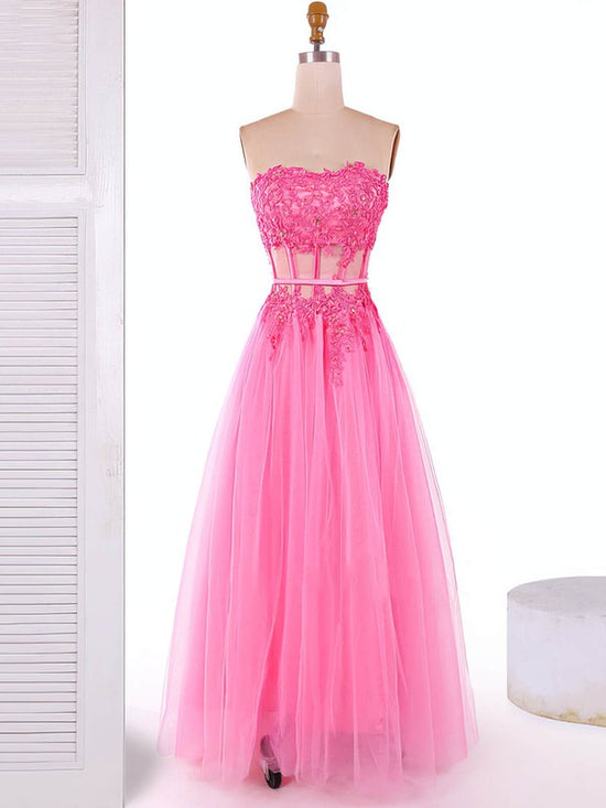 A-Line Sweetheart Tulle Floor-Length Appliques Prom Dress