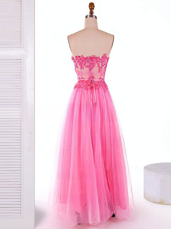 A-Line Sweetheart Tulle Floor-Length Appliques Prom Dress