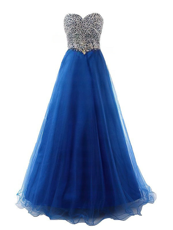 Princess Sweetheart Floor-length Tulle Prom Dress with Crystal Detailing