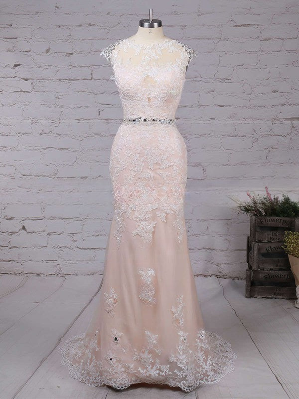Gorgeous Tulle Prom Dresses with Sheath/Column Sweep Train and Beading Detail