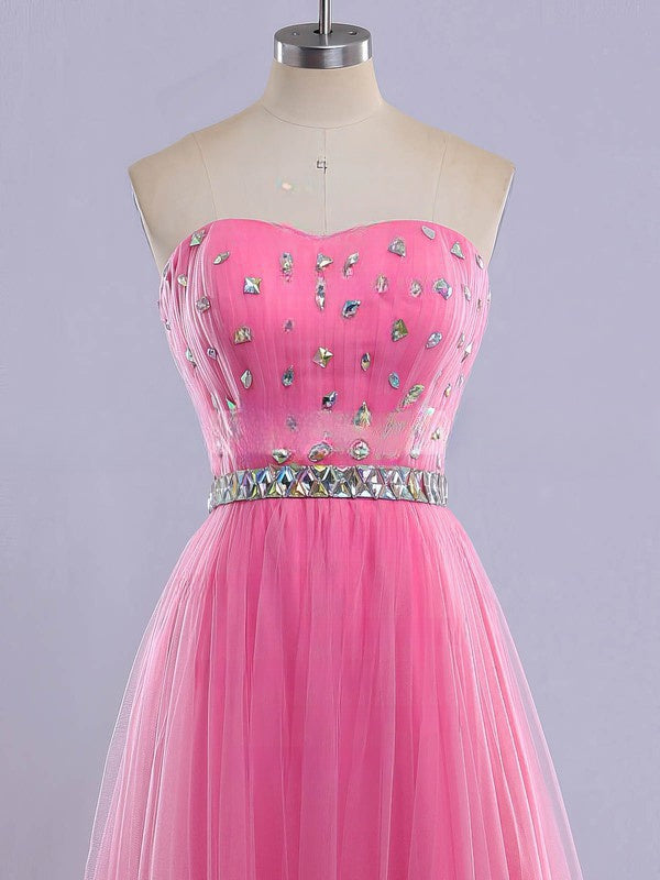 Princess Sweetheart Floor-length Tulle Prom Dresses with Crystal Detailing