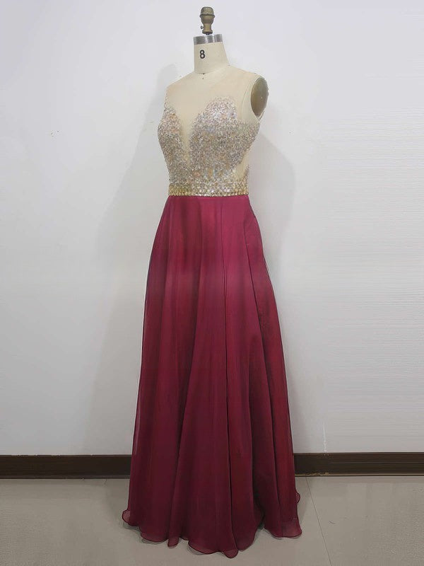 A-line Scoop Neck Chiffon Floor-length Prom Dress with Beading