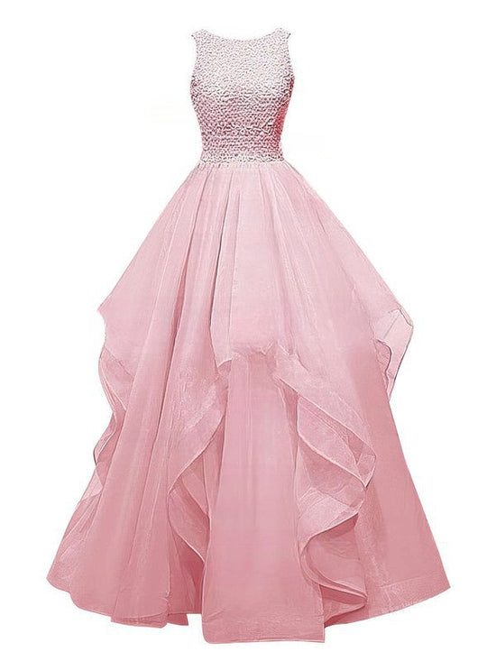 Stunning Prom Dress - Scoop Neck Organza Beading Ball Gown