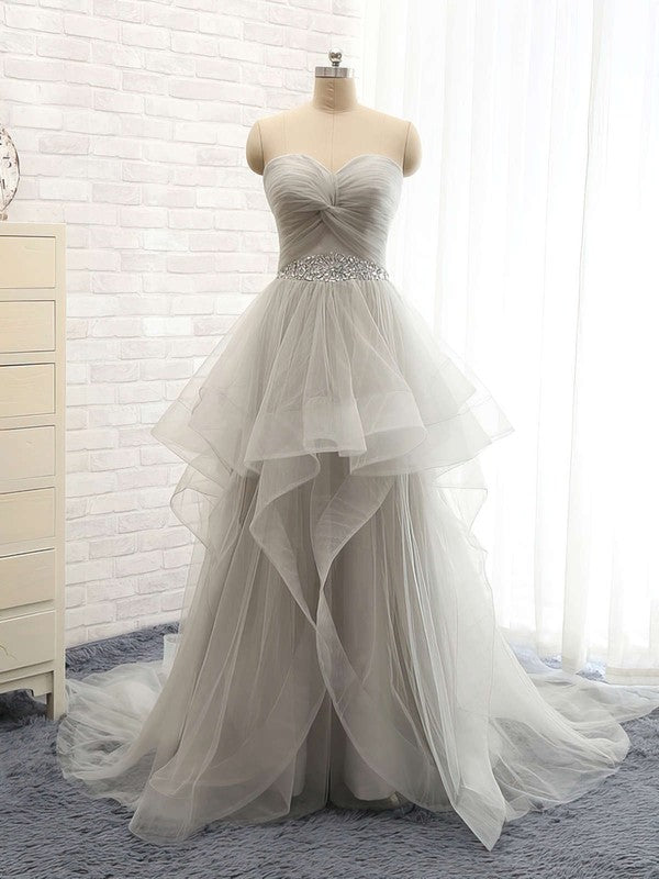 Princess Sweetheart Tulle Court Train Beading Prom Dresses