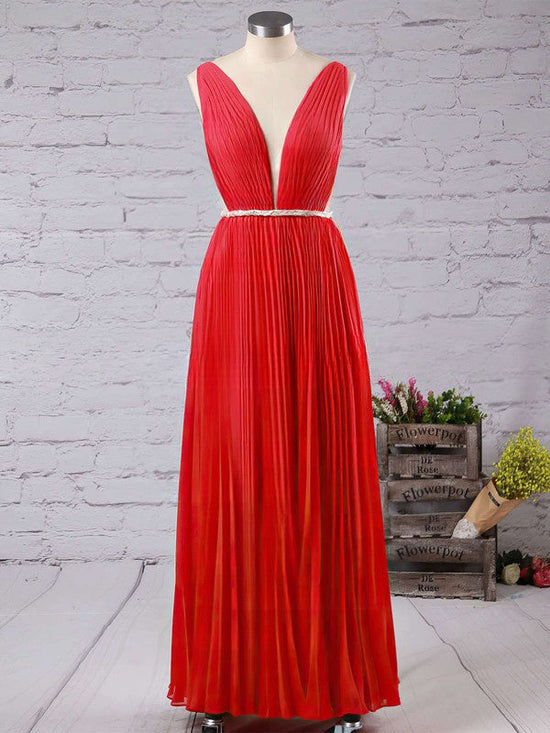 A-line V-neck Chiffon Floor-length Prom Dress with Sashes / Ribbons