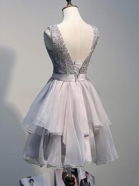 A-Line Scoop Neck Lace Organza Short Prom Dress