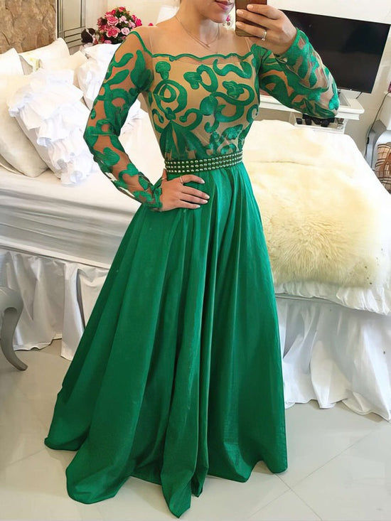 Gorgeous A-line Scoop Neck Chiffon Floor-length Beading Prom Dresses