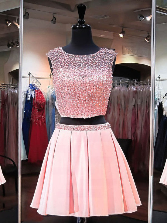 Gorgeous A-line Scoop Neck Satin Tulle Short Prom Dress with Crystal Detailing