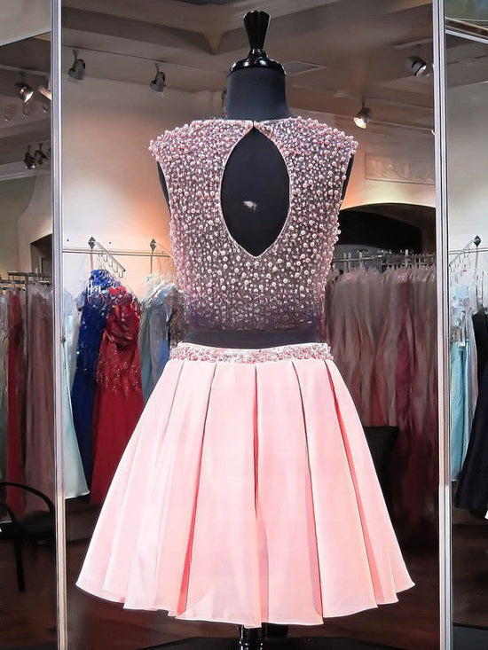 Gorgeous A-line Scoop Neck Satin Tulle Short Prom Dress with Crystal Detailing