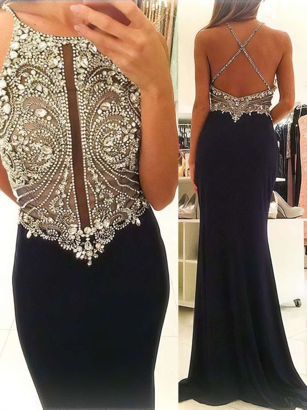 Elegant Sheath/Column Chiffon Prom Dress with Scoop Neck and Beading