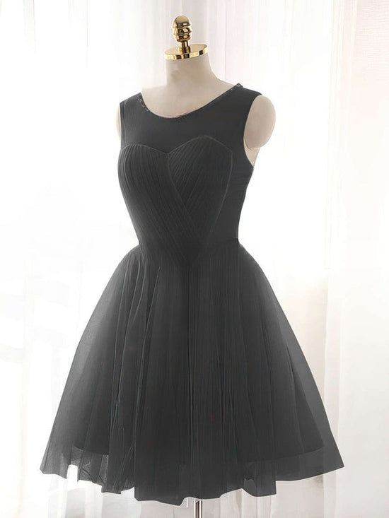 A-line Scoop Neck Beaded Tulle Short/Mini Prom Dress