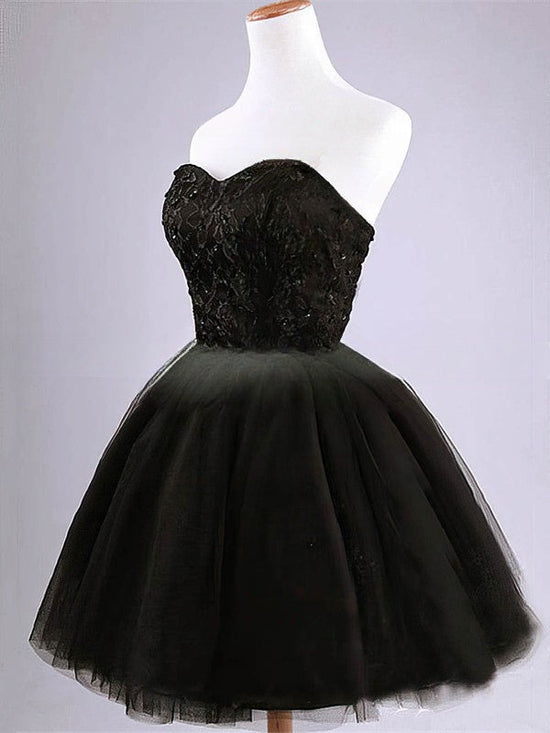 Simple Black Short Prom Dresses - Ball Gown Sweetheart Tulle Short/Mini with Sequins