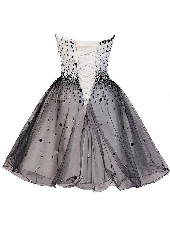 A-line Sweetheart Tulle Short Prom Dress with Beading