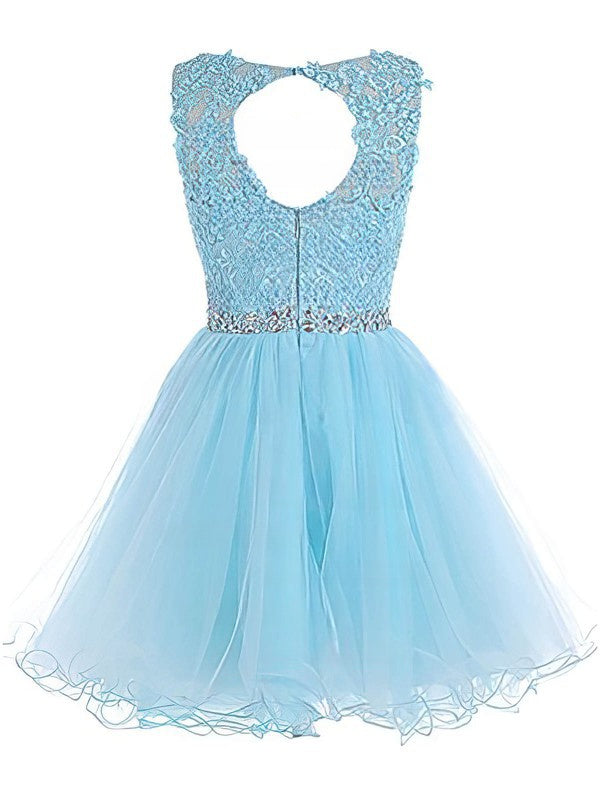 Sweet Princess Short Prom Dress with Beading and Scoop Neck Tulle