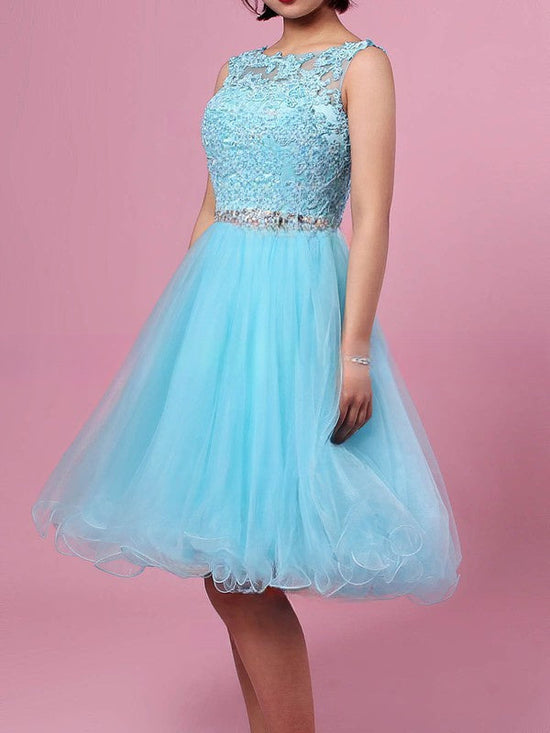 Sweet Princess Short Prom Dress with Beading and Scoop Neck Tulle