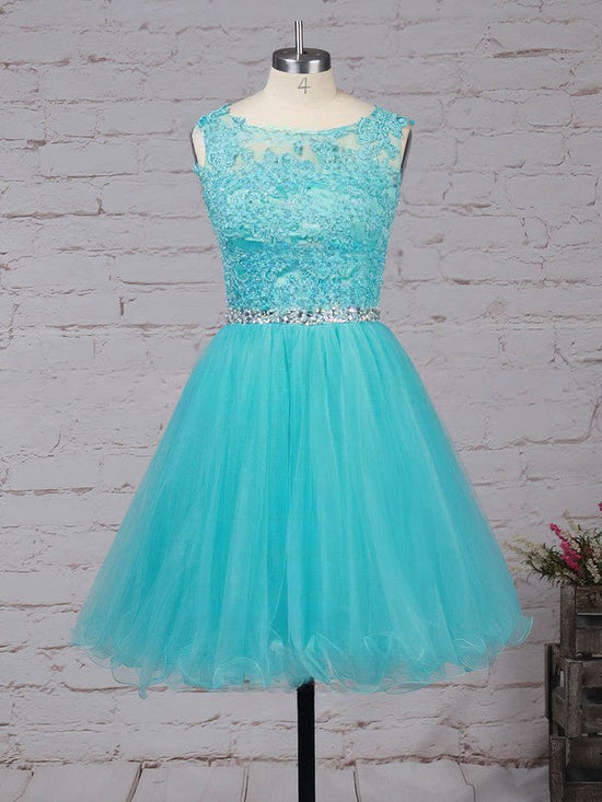 Sweet Princess Short Prom Dress with Beading and Scoop Neck Tulle