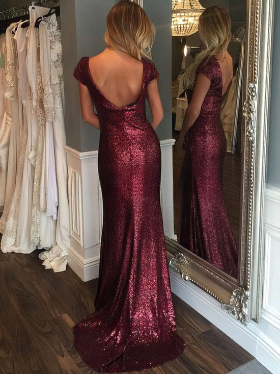 Sequined Prom Dress with Sheath/Column Scoop Neck and Sweep Train