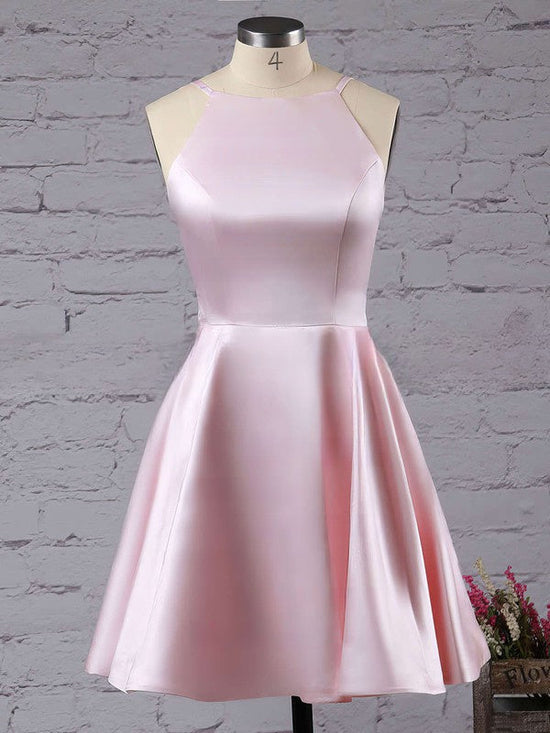 Short Prom Dresses with A-line Scoop Neck Satin Style