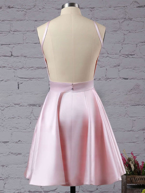 Short Prom Dresses with A-line Scoop Neck Satin Style