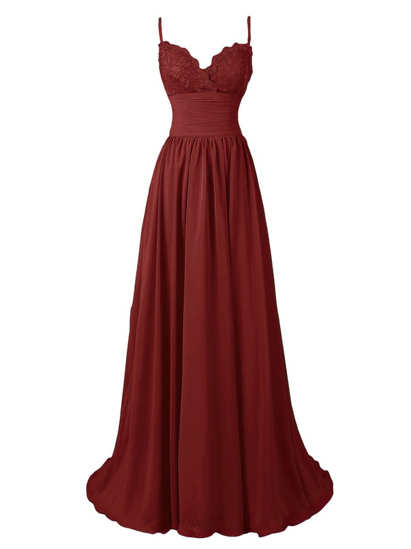 A-Line V-Neck Chiffon Appliques Lace Prom Dress with Sweep Train