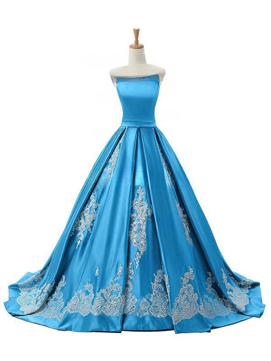 Off-the-shoulder Satin Ball Gown with Appliques and Sweep Train for Prom