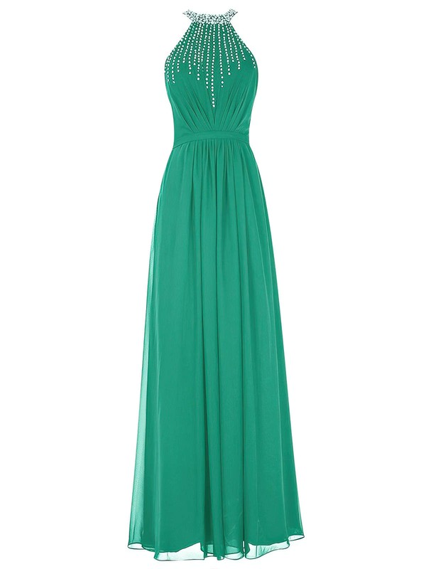 Sheath/Column Scoop Neck Floor-length Chiffon Beading Prom Dress