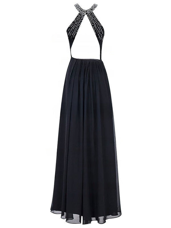 Sheath/Column Scoop Neck Floor-length Chiffon Beading Prom Dress