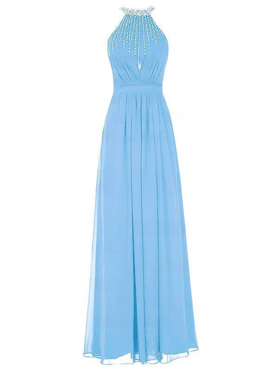 Sheath/Column Scoop Neck Floor-length Chiffon Beading Prom Dress