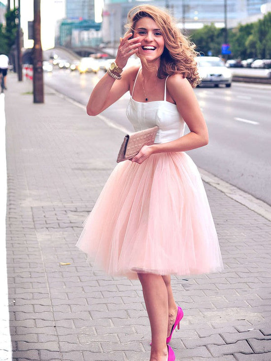 Knee-Length A-Line Sweetheart Satin Tulle Prom Dress