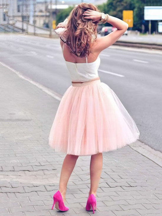 Knee-Length A-Line Sweetheart Satin Tulle Prom Dress