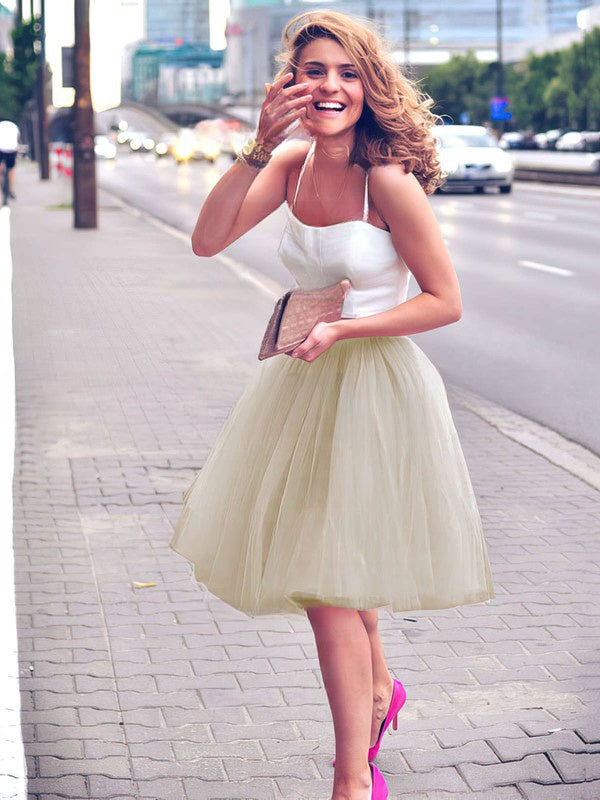Knee-Length A-Line Sweetheart Satin Tulle Prom Dress